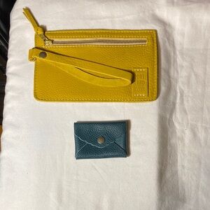 Portland Leather Goods Yellow Leather Zipper Wristlet & Teal Mini Daisy Wallet